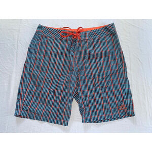 Prana El Porto Lightweight Board Shorts, Boardies. Blue/Orange Check, 33. GUC!!